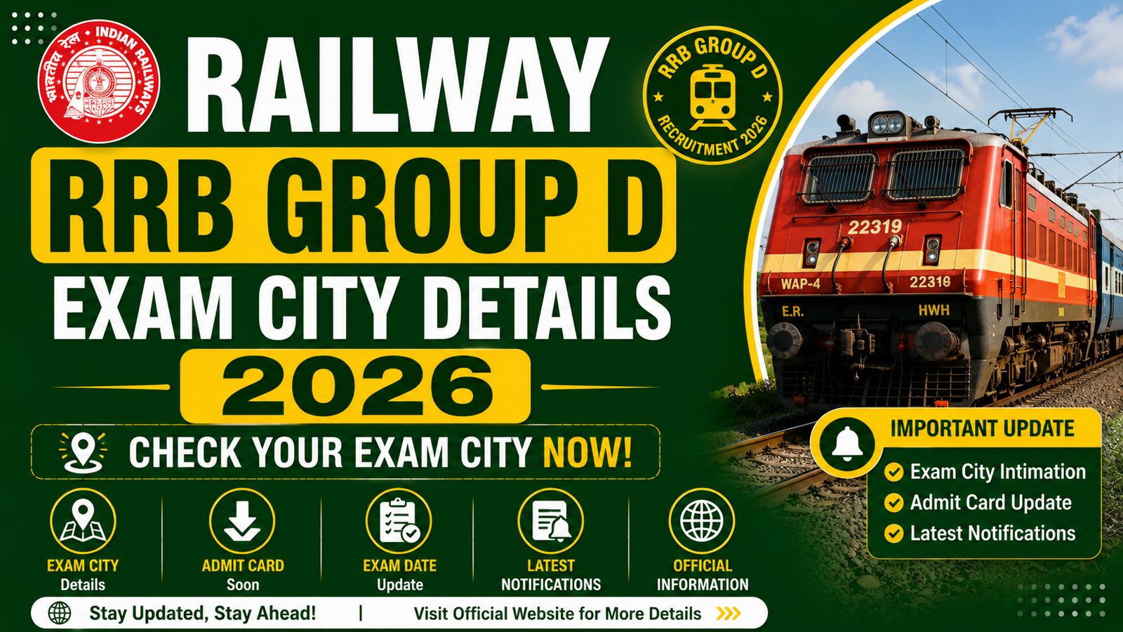 Railway RRB Group D Exam City Details 2026