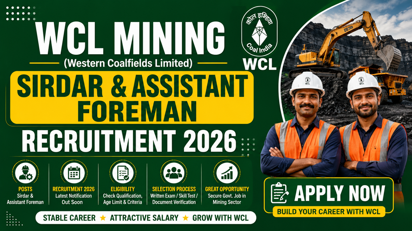 WCL Mining Sirdar & Assistant Foreman Recruitment 2026 Apply